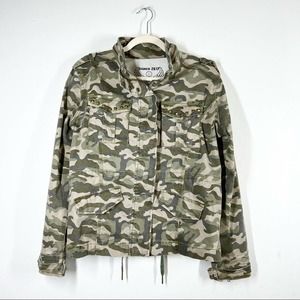 CAMO JACKET Metal Hardware Studded Streetwear Zip Front Cargo Utility Army Coat